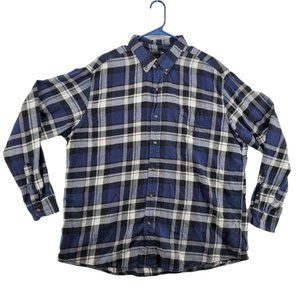 Chaps Shirt Men's Long Sleeve Flannel Button Up Collared Plaid Blue 2XL